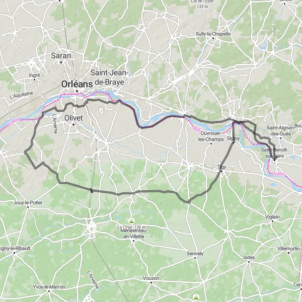 Map miniature of "Roads to Glory" cycling inspiration in Centre — Val de Loire, France. Generated by Tarmacs.app cycling route planner