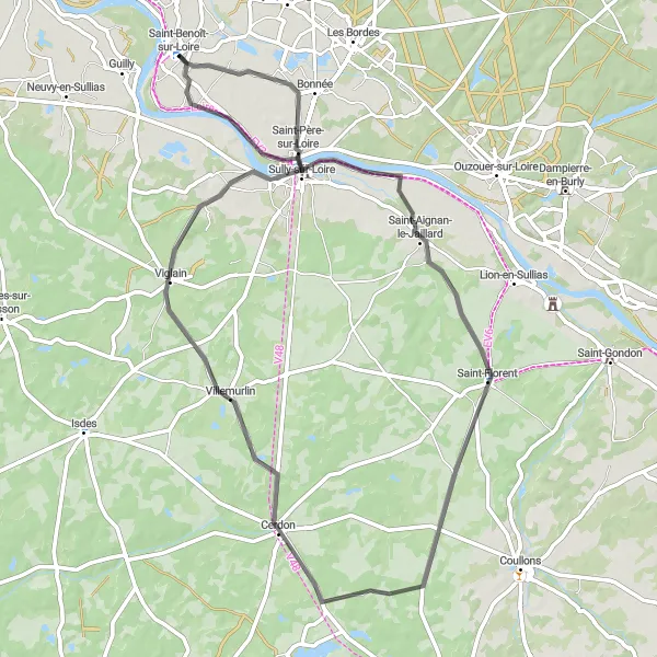 Map miniature of "Riverside Serenity" cycling inspiration in Centre — Val de Loire, France. Generated by Tarmacs.app cycling route planner