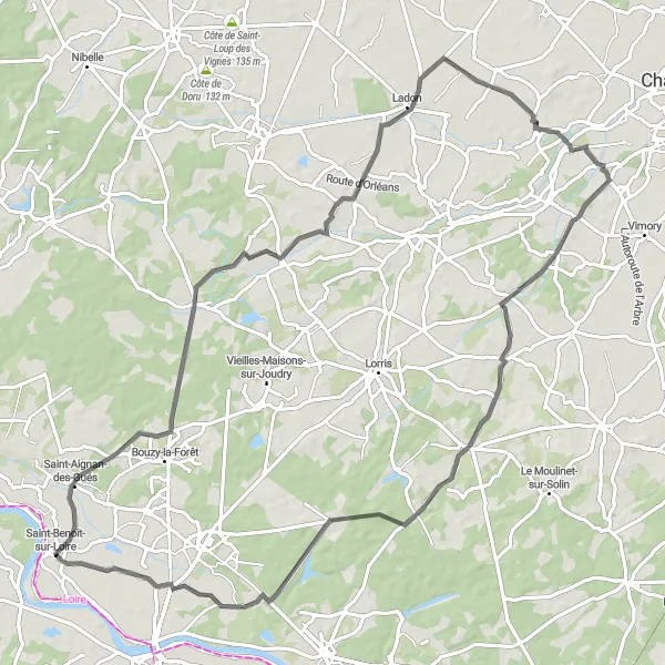 Map miniature of "Thimory and Saint-Maurice-sur-Fessard Road Cycling" cycling inspiration in Centre — Val de Loire, France. Generated by Tarmacs.app cycling route planner