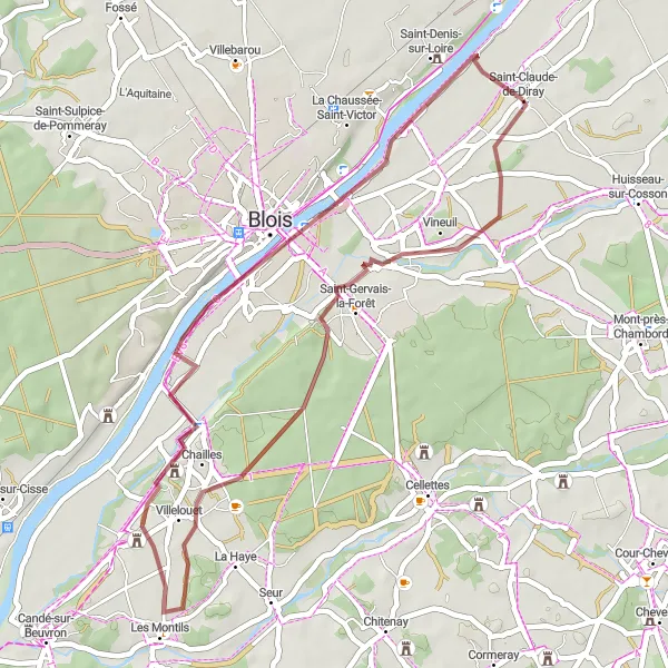 Miniature de la carte de l'inspiration cycliste "Circuit de la Vallée de la Loire" dans la Centre — Val de Loire, France. Générée par le planificateur d'itinéraire cycliste Tarmacs.app