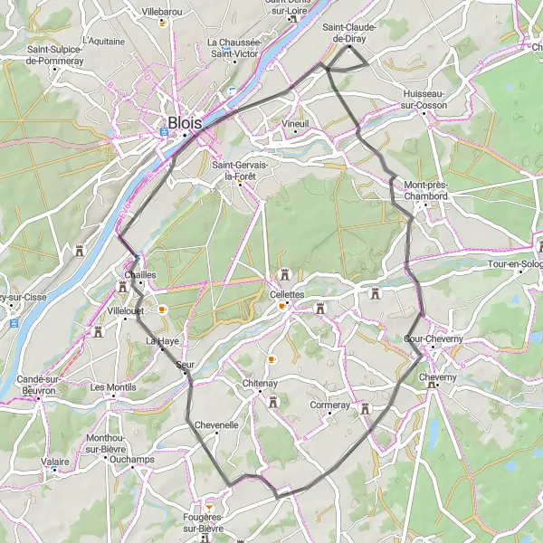 Miniature de la carte de l'inspiration cycliste "Parcours à la découverte du Val de Loire" dans la Centre — Val de Loire, France. Générée par le planificateur d'itinéraire cycliste Tarmacs.app