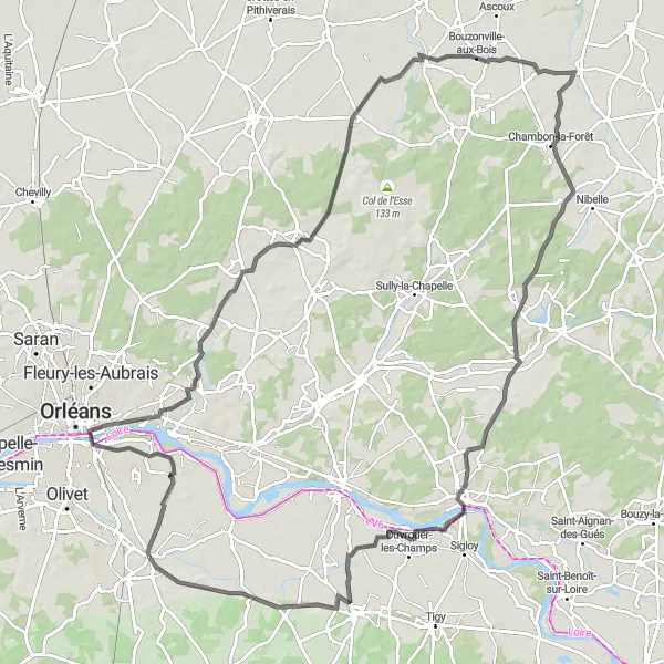 Miniature de la carte de l'inspiration cycliste "Boucle le long de la Loire" dans la Centre — Val de Loire, France. Générée par le planificateur d'itinéraire cycliste Tarmacs.app