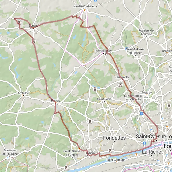 Miniature de la carte de l'inspiration cycliste "Escapade Nature en Touraine" dans la Centre — Val de Loire, France. Générée par le planificateur d'itinéraire cycliste Tarmacs.app