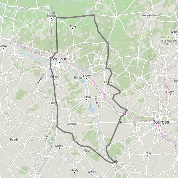 Map miniature of "Discover the Cher River Valley" cycling inspiration in Centre — Val de Loire, France. Generated by Tarmacs.app cycling route planner