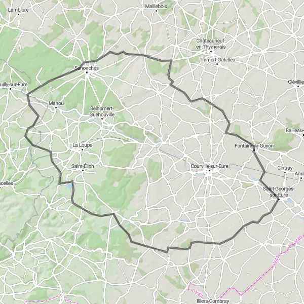 Miniature de la carte de l'inspiration cycliste "Parcours vers Saint-Luperce en passant par Jaudrais" dans la Centre — Val de Loire, France. Générée par le planificateur d'itinéraire cycliste Tarmacs.app