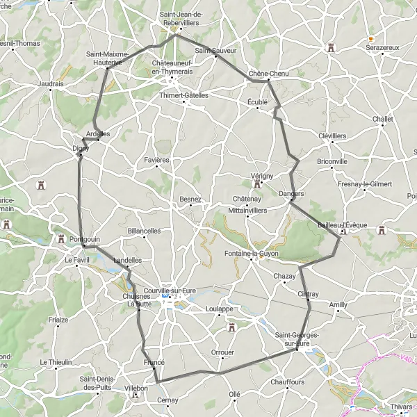 Map miniature of "The Val de Loire Road" cycling inspiration in Centre — Val de Loire, France. Generated by Tarmacs.app cycling route planner