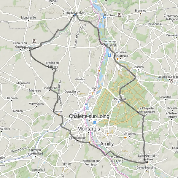 Map miniature of "Loire Valley Discovery" cycling inspiration in Centre — Val de Loire, France. Generated by Tarmacs.app cycling route planner