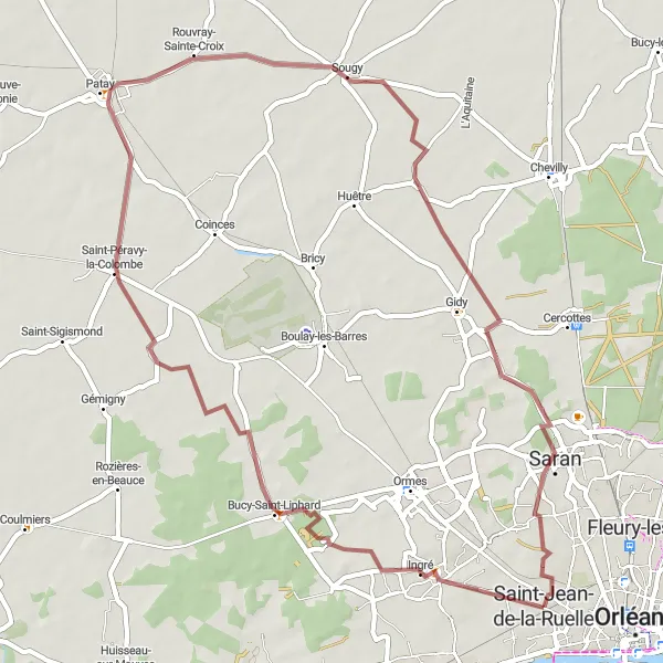 Miniature de la carte de l'inspiration cycliste "Sur les Chemins de Sougy" dans la Centre — Val de Loire, France. Générée par le planificateur d'itinéraire cycliste Tarmacs.app