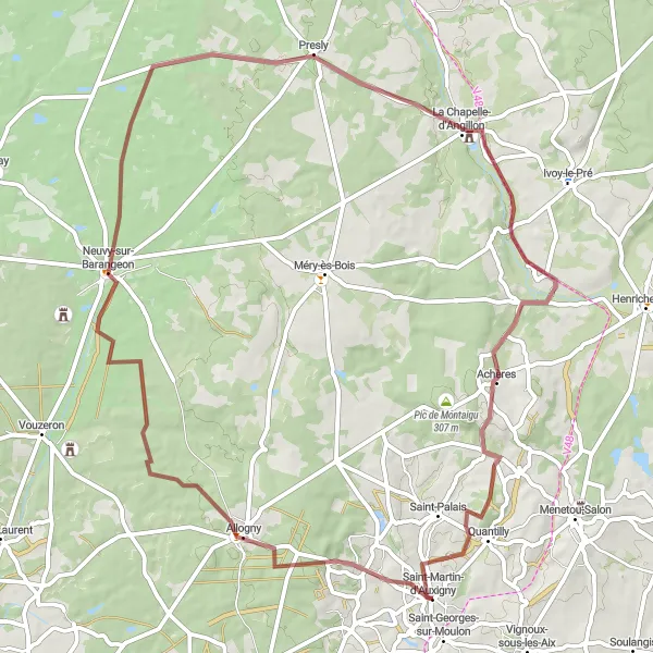 Map miniature of "Gravel R68 - Sologne" cycling inspiration in Centre — Val de Loire, France. Generated by Tarmacs.app cycling route planner