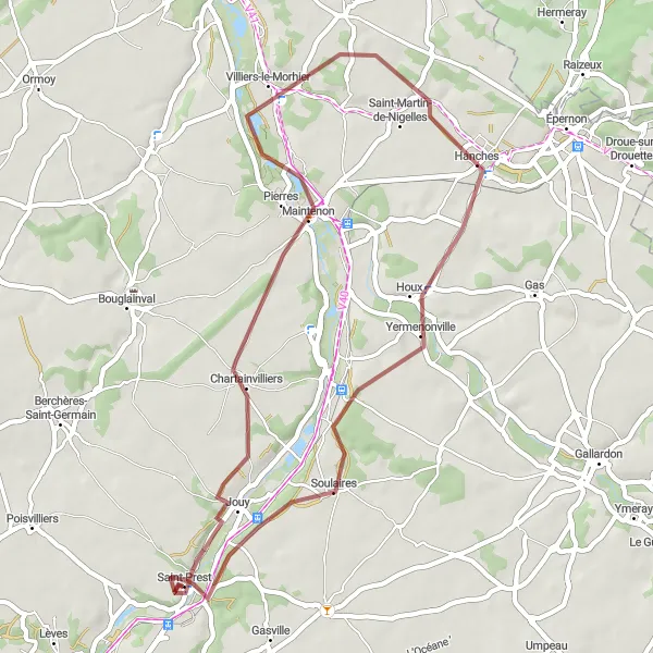 Map miniature of "Charming Gravel Escape" cycling inspiration in Centre — Val de Loire, France. Generated by Tarmacs.app cycling route planner