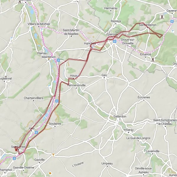 Map miniature of "Tour de Yermenonville" cycling inspiration in Centre — Val de Loire, France. Generated by Tarmacs.app cycling route planner