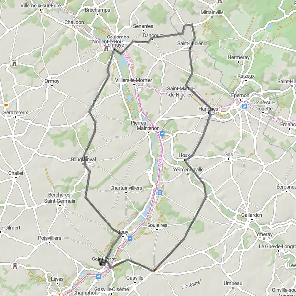 Map miniature of "Short Road Cycling Route to Nogent-le-Roi" cycling inspiration in Centre — Val de Loire, France. Generated by Tarmacs.app cycling route planner