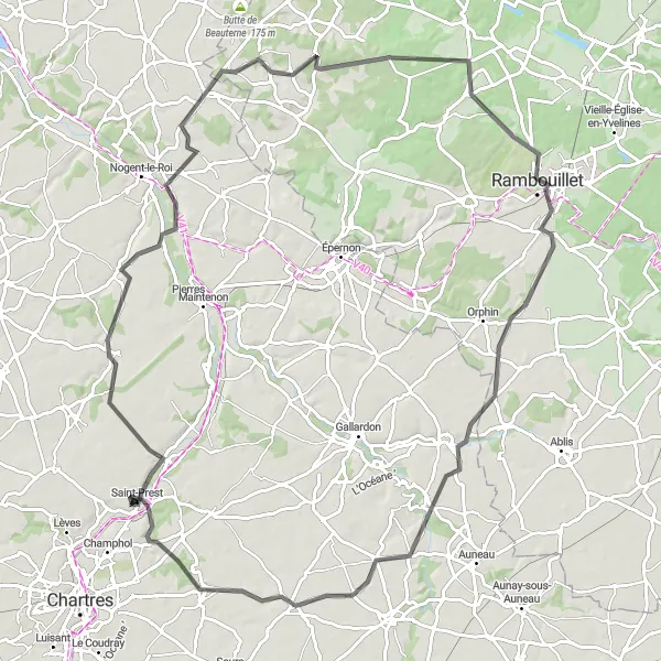 Map miniature of "Dreux Highlights Ride" cycling inspiration in Centre — Val de Loire, France. Generated by Tarmacs.app cycling route planner