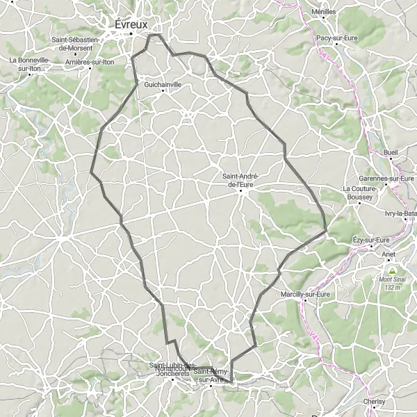 Map miniature of "Through the Heart of Normandy" cycling inspiration in Centre — Val de Loire, France. Generated by Tarmacs.app cycling route planner