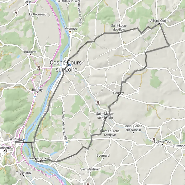 Miniature de la carte de l'inspiration cycliste "Les bords de la Loire" dans la Centre — Val de Loire, France. Générée par le planificateur d'itinéraire cycliste Tarmacs.app