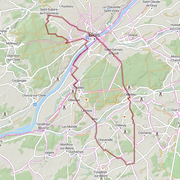 Map miniature of "Blois Gravel Escape" cycling inspiration in Centre — Val de Loire, France. Generated by Tarmacs.app cycling route planner