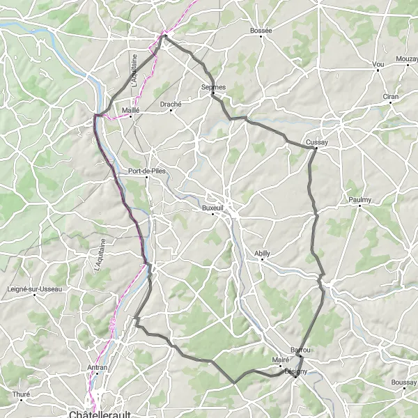 Map miniature of "The Enchanting Countryside" cycling inspiration in Centre — Val de Loire, France. Generated by Tarmacs.app cycling route planner