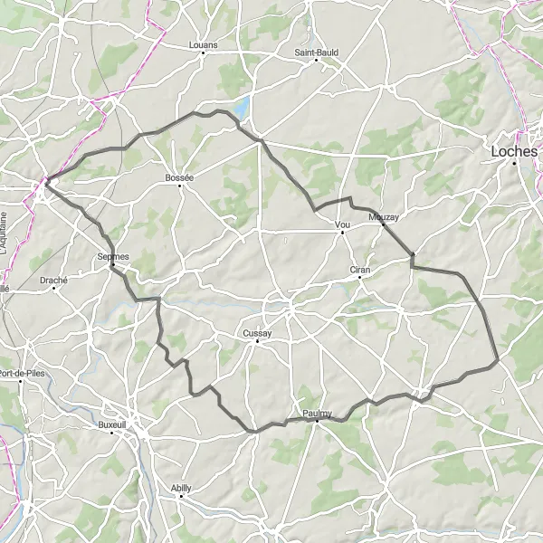 Map miniature of "Charming towns and scenic countryside" cycling inspiration in Centre — Val de Loire, France. Generated by Tarmacs.app cycling route planner