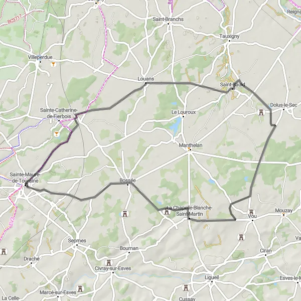 Map miniature of "Scenic Route Across the Valley" cycling inspiration in Centre — Val de Loire, France. Generated by Tarmacs.app cycling route planner