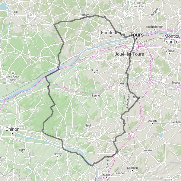 Map miniature of "In the Footsteps of History" cycling inspiration in Centre — Val de Loire, France. Generated by Tarmacs.app cycling route planner