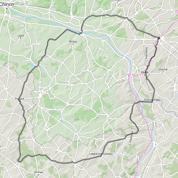 Map miniature of "Valley Explorer" cycling inspiration in Centre — Val de Loire, France. Generated by Tarmacs.app cycling route planner