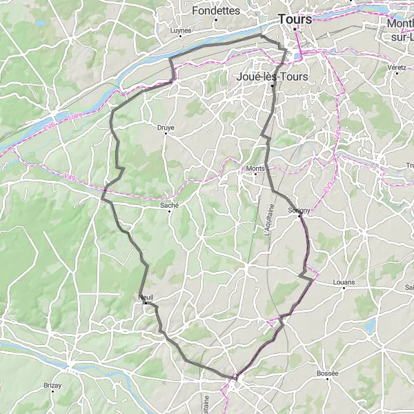 Map miniature of "Hidden Treasures" cycling inspiration in Centre — Val de Loire, France. Generated by Tarmacs.app cycling route planner