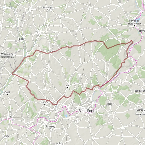 Map miniature of "Gravel Adventure to Saint-Firmin-des-Prés" cycling inspiration in Centre — Val de Loire, France. Generated by Tarmacs.app cycling route planner