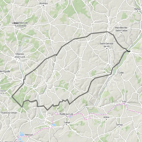 Map miniature of "Bessé-sur-Braye Circuit" cycling inspiration in Centre — Val de Loire, France. Generated by Tarmacs.app cycling route planner