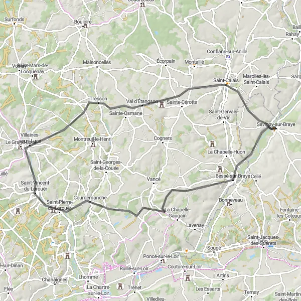 Map miniature of "Braye Valley Scenic Ride" cycling inspiration in Centre — Val de Loire, France. Generated by Tarmacs.app cycling route planner