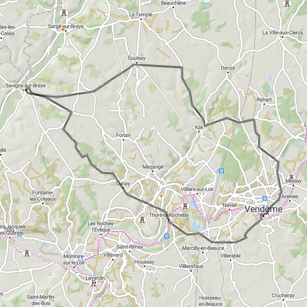 Map miniature of "Countryside Escape to Le Bourg" cycling inspiration in Centre — Val de Loire, France. Generated by Tarmacs.app cycling route planner