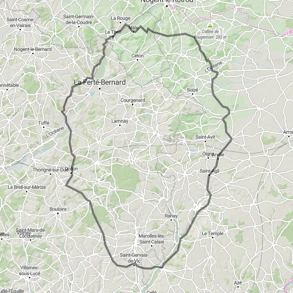 Miniature de la carte de l'inspiration cycliste "Parcours vallonné jusqu'à Choue" dans la Centre — Val de Loire, France. Générée par le planificateur d'itinéraire cycliste Tarmacs.app