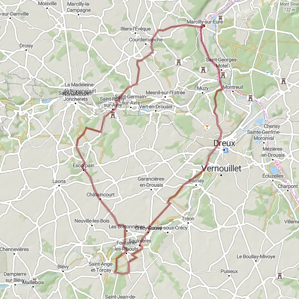 Map miniature of "Marcilly-sur-Eure Adventure" cycling inspiration in Centre — Val de Loire, France. Generated by Tarmacs.app cycling route planner