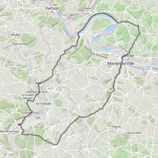 Map miniature of "Mantes-la-Jolie Loop" cycling inspiration in Centre — Val de Loire, France. Generated by Tarmacs.app cycling route planner