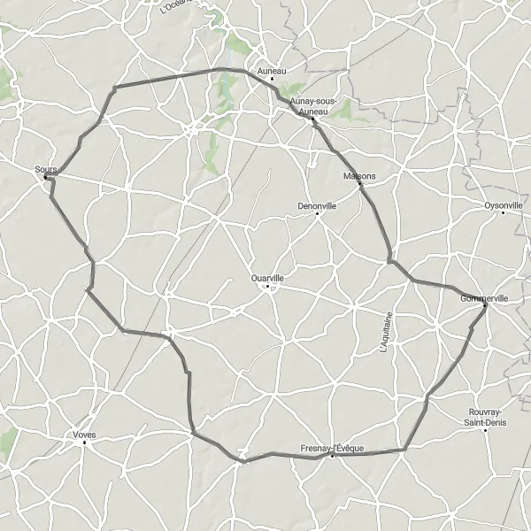 Map miniature of "The Enchanted Beauce" cycling inspiration in Centre — Val de Loire, France. Generated by Tarmacs.app cycling route planner