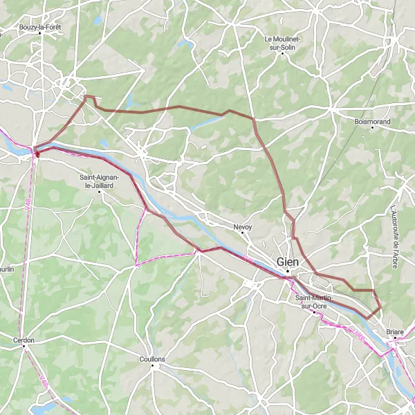 Map miniature of "Gravel Adventure around Sully-sur-Loire" cycling inspiration in Centre — Val de Loire, France. Generated by Tarmacs.app cycling route planner