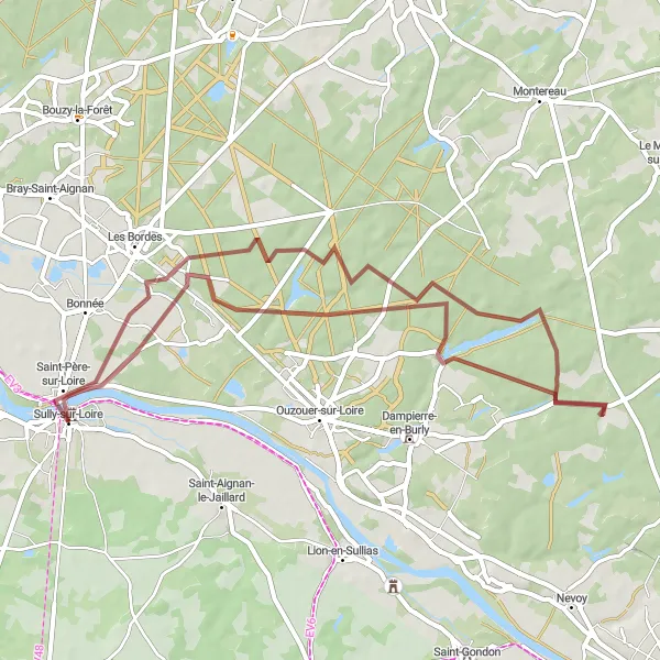 Miniature de la carte de l'inspiration cycliste "Excursion Gravel jusqu'à Saint-Père-sur-Loire" dans la Centre — Val de Loire, France. Générée par le planificateur d'itinéraire cycliste Tarmacs.app