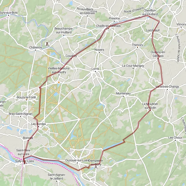 Map miniature of "Off-Road Excursion in Val de Loire" cycling inspiration in Centre — Val de Loire, France. Generated by Tarmacs.app cycling route planner