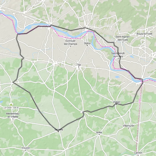 Map miniature of "Val de Loire Road Adventure" cycling inspiration in Centre — Val de Loire, France. Generated by Tarmacs.app cycling route planner