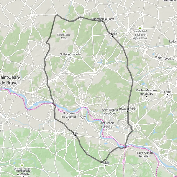 Map miniature of "Valley of the Loire" cycling inspiration in Centre — Val de Loire, France. Generated by Tarmacs.app cycling route planner