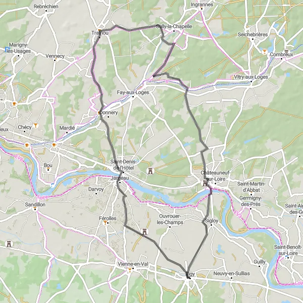Map miniature of "Loire River Adventure" cycling inspiration in Centre — Val de Loire, France. Generated by Tarmacs.app cycling route planner