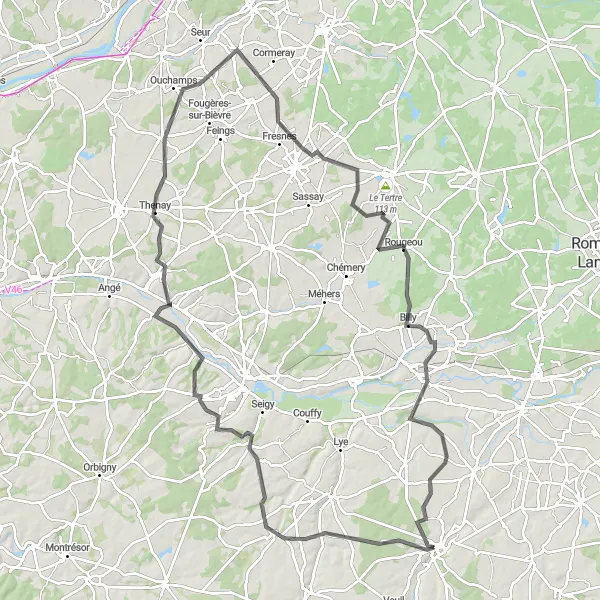 Map miniature of "Valençay Château de Valençay Loop" cycling inspiration in Centre — Val de Loire, France. Generated by Tarmacs.app cycling route planner