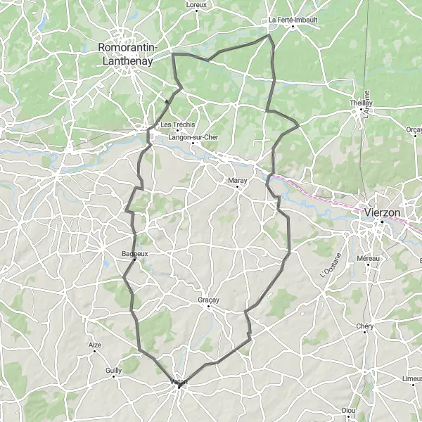 Miniature de la carte de l'inspiration cycliste "Challenge cycliste vers Saint-Georges-sur-la-Prée" dans la Centre — Val de Loire, France. Générée par le planificateur d'itinéraire cycliste Tarmacs.app