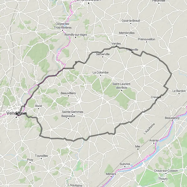 Map miniature of "Pezou Route" cycling inspiration in Centre — Val de Loire, France. Generated by Tarmacs.app cycling route planner