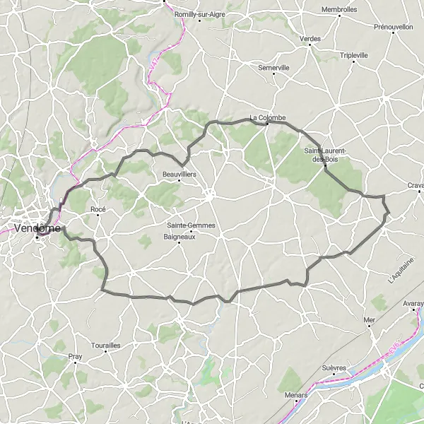 Map miniature of "Autainville Circuit" cycling inspiration in Centre — Val de Loire, France. Generated by Tarmacs.app cycling route planner