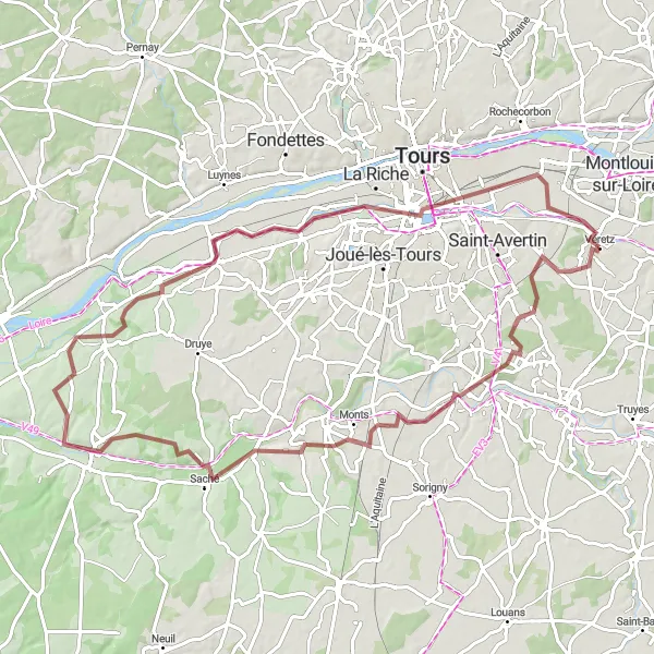 Map miniature of "Gravel Exploration in the Loire Valley" cycling inspiration in Centre — Val de Loire, France. Generated by Tarmacs.app cycling route planner