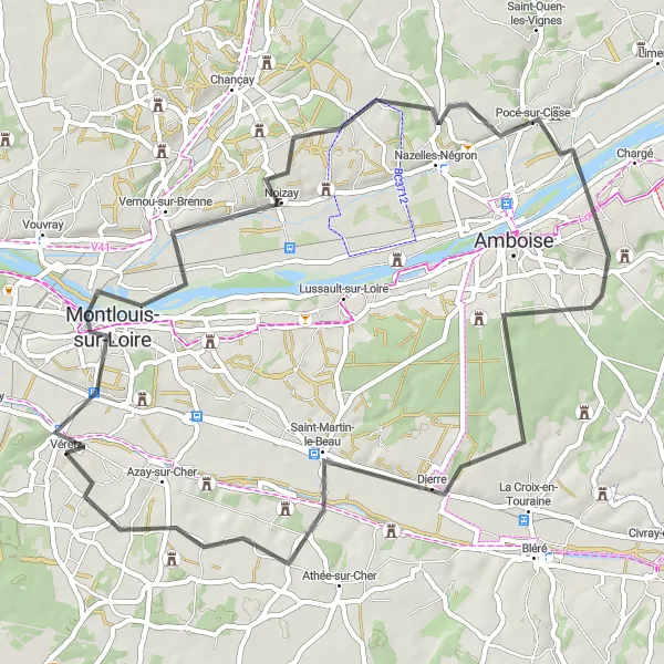 Map miniature of "The Loire Valley Explorer" cycling inspiration in Centre — Val de Loire, France. Generated by Tarmacs.app cycling route planner