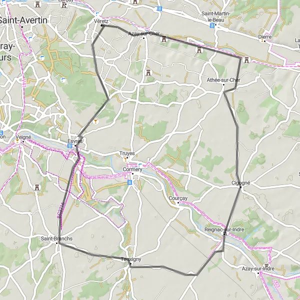 Map miniature of "Scenic Road Cycling in Val de Loire" cycling inspiration in Centre — Val de Loire, France. Generated by Tarmacs.app cycling route planner