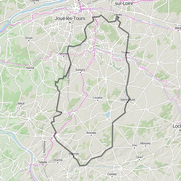 Map miniature of "The Royal Castles Circuit" cycling inspiration in Centre — Val de Loire, France. Generated by Tarmacs.app cycling route planner