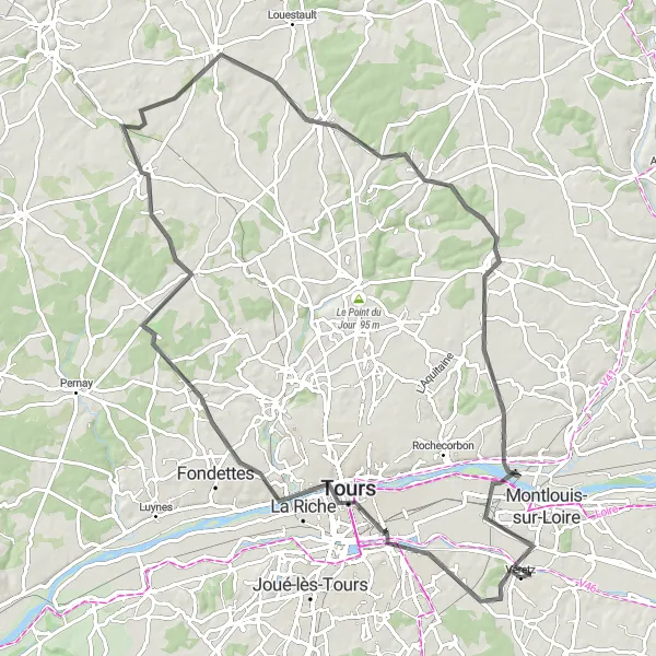 Map miniature of "The Loire River Loop" cycling inspiration in Centre — Val de Loire, France. Generated by Tarmacs.app cycling route planner