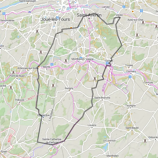 Map miniature of "The Touraine Adventure" cycling inspiration in Centre — Val de Loire, France. Generated by Tarmacs.app cycling route planner